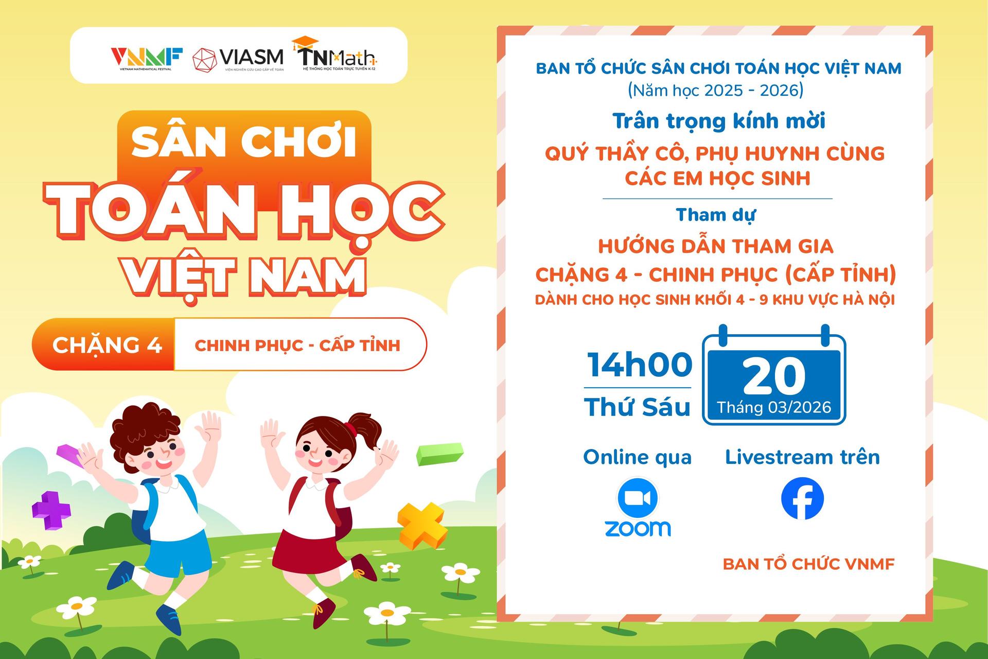 Thư mời tham dự buổi hướng dẫn tham gia Chặng 4 - Chinh phục (cấp Tỉnh) dành cho học sinh khối 4-9 khu vực Hà Nội