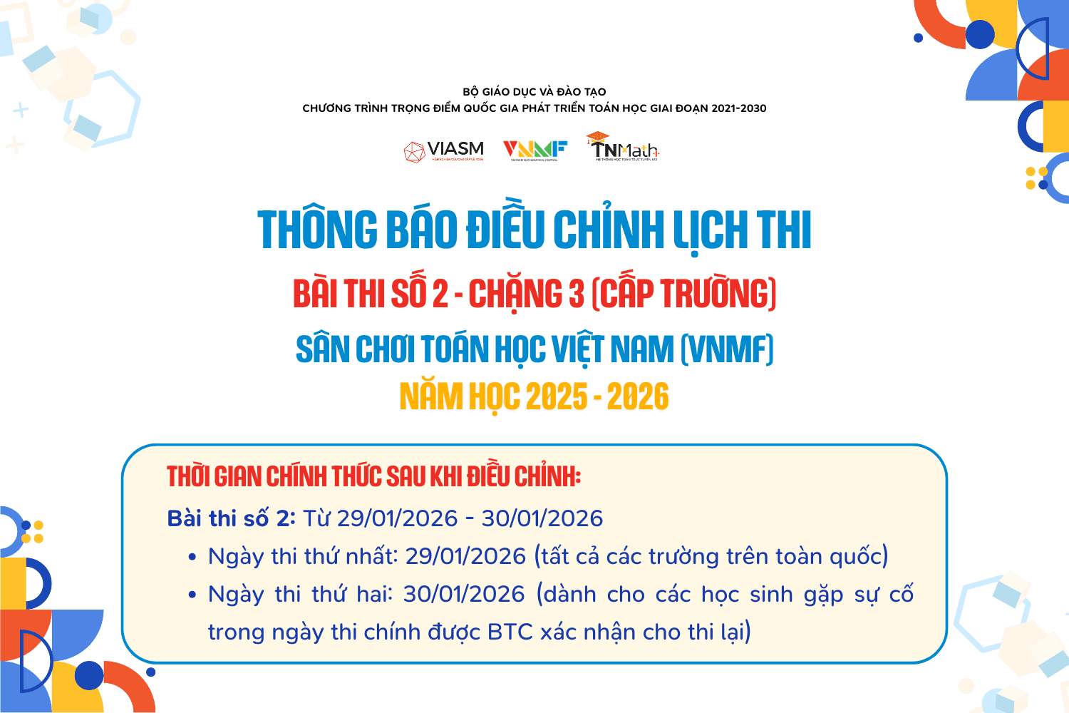 Thông báo quan trọng: Điều chỉnh lịch thi Bài thi số 2, Chặng 3 - Thử thách (cấp Trường)
