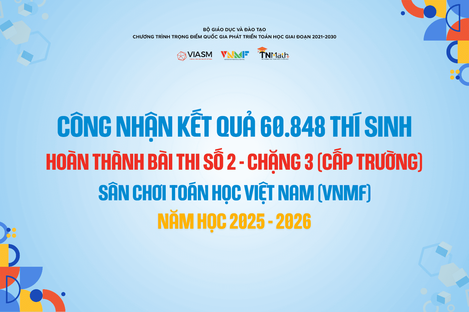 Quyết định về việc công nhận kết quả Bài thi số 2 - Chặng 3 Sân chơi Toán học Việt Nam (VNMF) 2025-2026