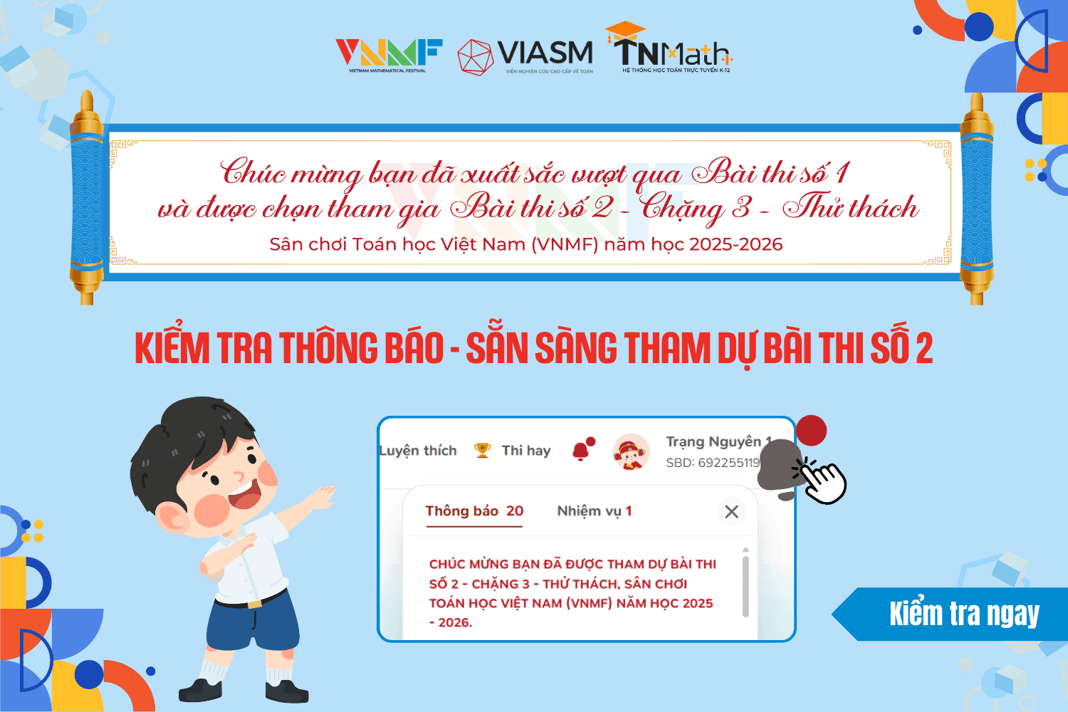 Chúc mừng các thí sinh đã nhận được thông báo tham dự Bài thi số 2